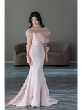 Niulatu Mermaid Strapless Pink Sequin Long Evening Dress Prom Dresses With Bow HZ1110