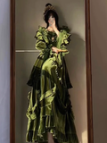Niulatu Ball Gown Strapless Long Sleeves Floral Ruffles Green Prom Dresses Birthday Outfits SD459