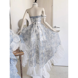 Niulatu High Low Strapless Floor Length Light Blue Flowers Prom Dresses Birthday Dress SD467