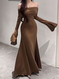 Niulatu Off The Shoulder Long Satin Mermaid Evening Dress Prom Dress HZ1007