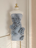 Niulatu A line Strapless Sleeveless Denim Blue Party Dress Short Holiday Dresses SD341
