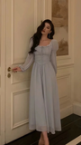 Niulatu Lace Chiffon Long Sleeves Party Dress Elegant Prom Evening Dress HZ1007
