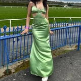 Niulatu Green Long Satin Cut Out Prom Dress Long Evening Dress HZ1007