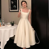 Niulatu Square Neck Plain Midi A-Line Evening Dress HZ1007