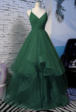 Niulatu A-Line V-Neck Glitter Pleated Long Tulle Prom Dress/Evening Dress HZ1007