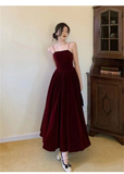 Niulatu Beaded Velvet Prom Dress Spaghetti Strap Mid Long Evening Dress HZ1007