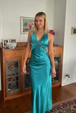 Niulatu V Neck Backless Long Prom Dress Green Evening Gown HZ1007