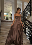 Niulatu Brown Spaghetti Straps A Line Prom Dress Party Dress HZ0113