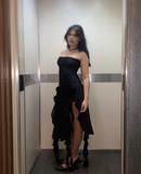 Niulatu Sheath Ruffles Evening Dress Strapless Chiffon Prom Dress HZ1007