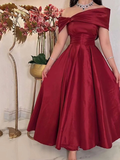 Niulatu Red Midi Prom Dresses Off Sleeves Ankle Length Arabic Dubai Formal Party Gowns Evening Gowns HZ1007