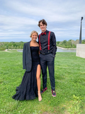 Niulatu Mermaid Black Lace Long Prom Dresses with High Slit Mermaid Black Formal Graduation Evening Dresses HZ1007