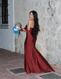 Niulatu Burgundy Off The Slit Mermaid Evening Dress Formal Prom Dress HZ1007
