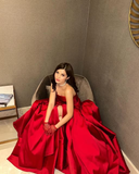Niulatu Red Strapless Slit Party Evening Dress Formal Satin A Line Prom Dress HZ1007