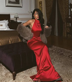 Niulatu Red Sleeveless Satin Sheath Evening Dress Formal Prom Dress HZ1007