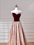 Niulatu Strapless Velvet Satin A Line Prom Dress Long Evening Dress HZ1007