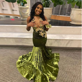 Niulatu Prom Dress For Black Girl Velvet Appliques Deep V Neck Sexy Mermaid Graduation Party Evening Dress HZ1007