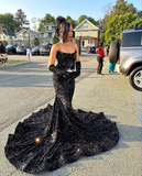 Niulatu Black Sequins Mermaid Prom Dress Black Evening Dress HZ1007