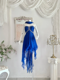 Niulatu Blue A Line Sweetheart Neck Rhinestone Ruffle Chiffon Homecoming Dress Outfits HZ0113