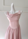 Niulatu Pink A Line Straps Pleated Satin Homecoming Dress HZ0113
