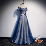 Niulatu Blue tulle long prom dress blue evening dress HZ0113