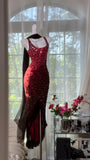 Niulatu Mermaid Straps Beaded Burgundy Chiffon Prom Dress Wedding Guest Dress HZ0113