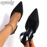 Niulatu Women's shoes Baotou shoes 2025new summer pointed toe high heels stiletto rhinestones back strap high heel sandals large size 43 DJSE