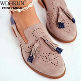 Niulatu Women Brogue Flats Autumn New Woman Fashion Tassel Round Toe Shoes Fringe PU Leather Loafers Ladies Footwear Plus Size DJSE