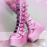 Niulatu Arrivals Punk Platform Cool Chunky High Wedges Mid Calf Boots Autumn Buckle Trendy Multicolor Party Cos Shoes DJSE