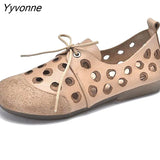 Niulatu Comfortable Leather Handmade Shoes Flat-heeled Soft-soled Shoes Female Hollow Sandals Women Casual Flats Shoes DJSE