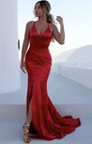 Niulatu Straps Open Back V-Neck Mermaid Prom Dress with Daring HZ1007