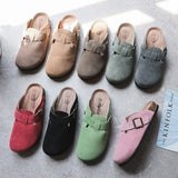 Niulatu Popular Women's Closed Toe Cork Slippers Mule Clogs Cork Sandals For Women Split Leather Garden Slides Cork Shoes DJSE