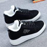 Niulatu Ladies Vulcanized Shoes Plus Fleece Thickened White Thick Sole Sneakers Furry Women's Shoes Short Boots Plush DJSE