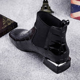 Niulatu Chic Women Boots Shiny PU Leather Autumn Winter Shoes Woman Spuare Toe Block Heels Ankle Boots Female Botas Zapatos Mujer DJSE