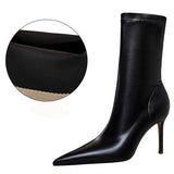 Niulatu Shoes Pu Leather Boots Women Ankle Boots Sexy High-heel Boots Autumn Winter Shoes Short Boots Plus Size 43 Women Heels DJSE