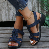 Niulatu Women Reported Wedges Orthopedic Shoes Flowers Decoration Comfortable Walking Sandals Women Beach Shoes DJSE