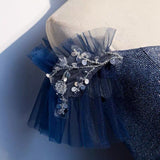 Niulatu Blue tulle long prom dress blue evening dress HZ0113