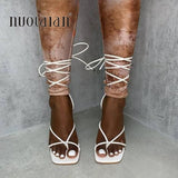 Niulatu Summer White Black Women Sandals Fashion Cross-Tied High Heels Shoes Sexy Lace Up Party Pumps shoes Woman Size DJSE