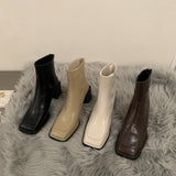 Niulatu Women Square Toe Ankle Boots Fashion Ladies Short Boots Square High Heels Autumn Winter Shoes Zipper Office Lady Boots DJSE