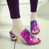 Niulatu large sizes 41 elegant crystals chunky Heels Summer women's Shoes Woman Sandals leisure slippers PU Basic DJSE
