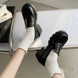 Niulatu Woman High Heels Pumps Chaussure Femme Patent Leather College Shoes Lolita Cosplay Platform Chunky Sole Loafers DJSE