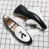 Niulatu MEN DRESS WEDDING OFFICE SHOES SUEDE PATCHWORK PATENT LEATHER SLIP ON TASSEL LOAFER FOR MEN CASUAL SHOES DJSE