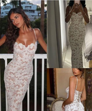 Niulatu Spaghetti Strap Sleeveless Mermaid Lace Evening Prom Dresses SD1562