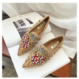 Niulatu Loafers Shoes Rhinestone Crystal Loafers Ladies Casual Shoes for Women Pointed-Toe Flats Spring and Autumn Loafers DJSE