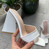 Niulatu Fashion Triangle Heel Women's Slippers High Heel Square Toe Sandals Ladies Summer Daily Muller Shoes Snake Pattern Slippers DJSE