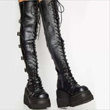 Niulatu Women Boots Design Female Platform Thigh High Boots Fashion Buckle Punk High Heels Boots Women Cosplay Wedges Shoes Woman DJSE