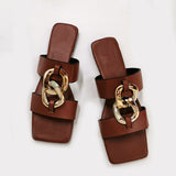 Niulatu 40 41 Flat with Summer Sandals Women Beach Shoes Slip on Leather Slides Sqaure Toe Fashion Woman Outdoor Ladies Shoes DJSE
