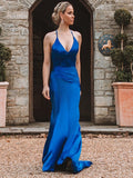 Niulatu Sapphire Spaghetti Straps V-Neck Backless Mermaid Prom HZ1007