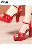 Niulatu High Heels Ladies Summer Dress Shoes For Women 2025 Female Patent Leather Platform Wedge Heel Elegant Sandal DJSE