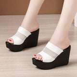 Niulatu 32-43 High Heels Slippers Women Wedding Shoes Summer 2025 Cutout Platform Wedges Slides Ladies Slippers for Office DJSE