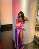 Niulatu Spaghetti Straps Long Prom Dress With Split Evening Dress Formal Gown HZ1007